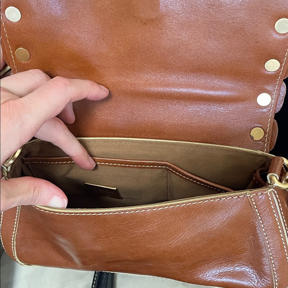 Maxx New York Leather cognac brown Gold chain  Studded Shoulder Bag - Picture 10 of 17